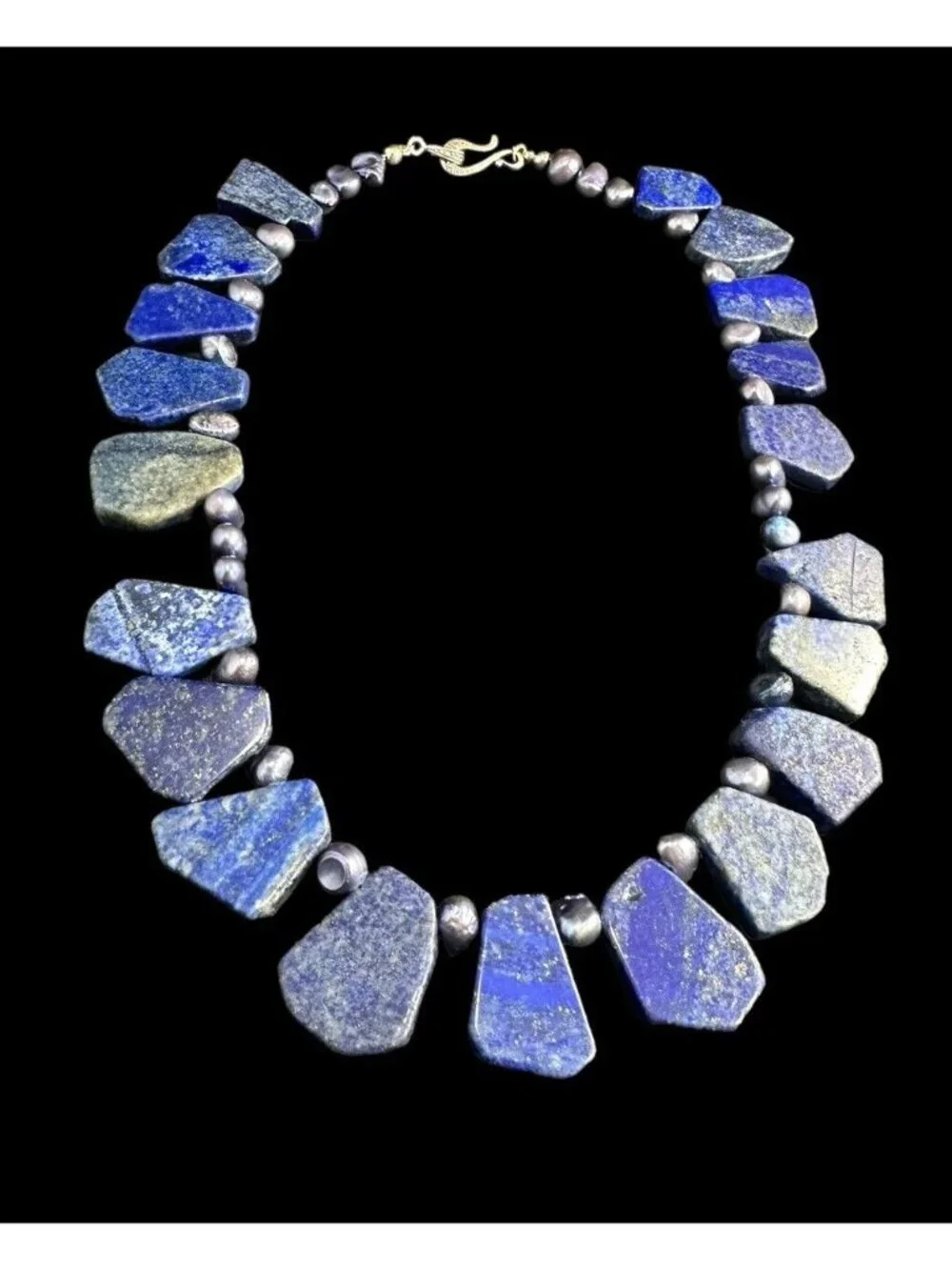Necklace 925 Multi Gemstone Lapis Lazuli And Midnight Pearl Beads Southwestern